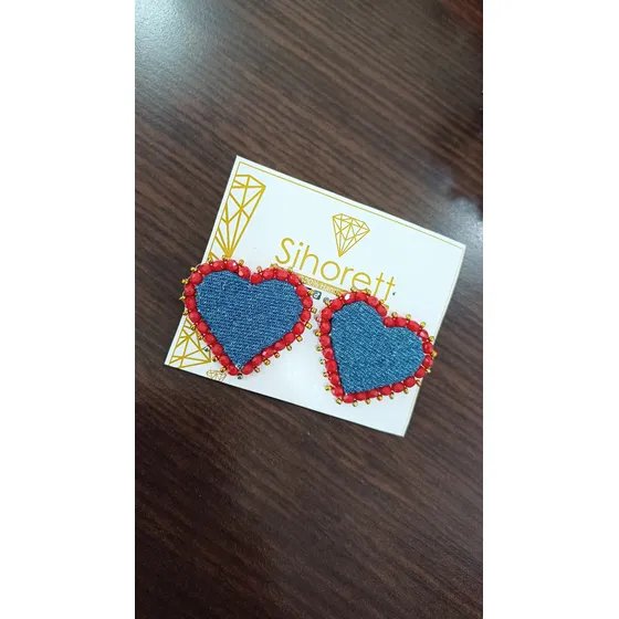 Zarcillos Mini Corazones En Denim Jean