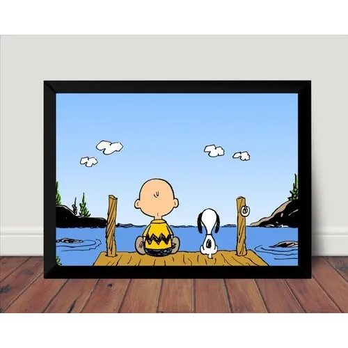 Quadro Decorativo Desenho Charlie Brown E Snoopy A3 Vidro