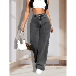 Calça Jeans Wide Leg Feminina Cintura Alta Sem Lycra Calça Jeans Wide Leg Feminina Cintura Alta Sem Lycra