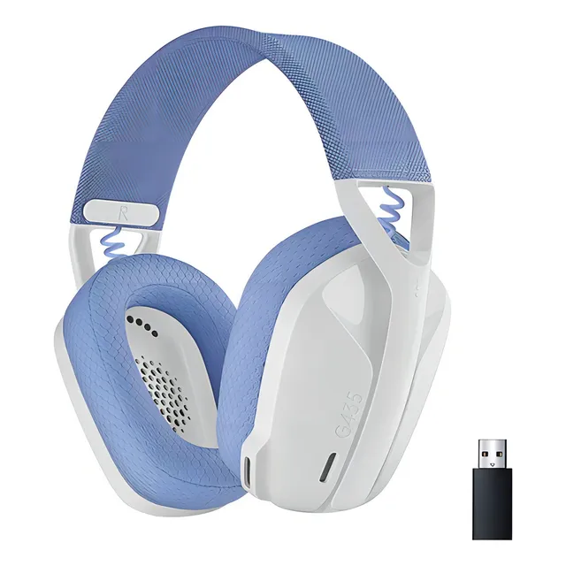 Auriculares inalámbricos Logitech G435 para videojuegos, color azul y blanco frambuesa