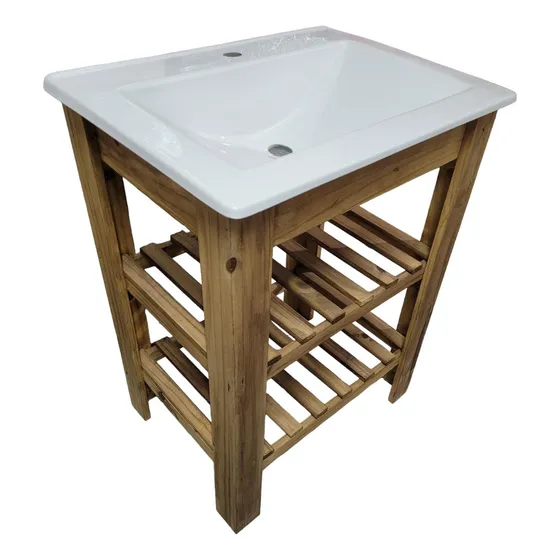 Vanitory Rustico 60cm X 80x45 Madera +mesada Fibra De Vidrio