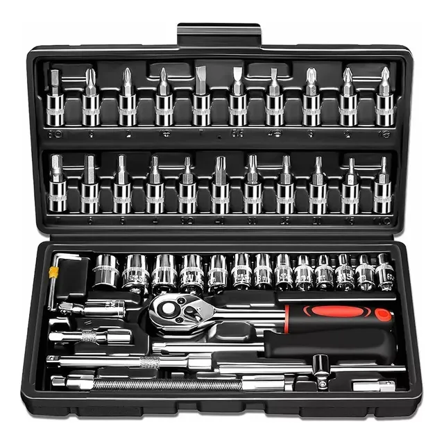 Juego De Herramientas Robóticas Juego De Dados Mecánicos Negro 46 Piezas Para Mecánico, Mecánico Automotriz, Bicicleta