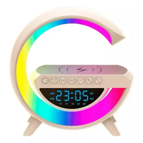 Parlante Lampara G Cargador Inalámbrico Reloj Color Blanco