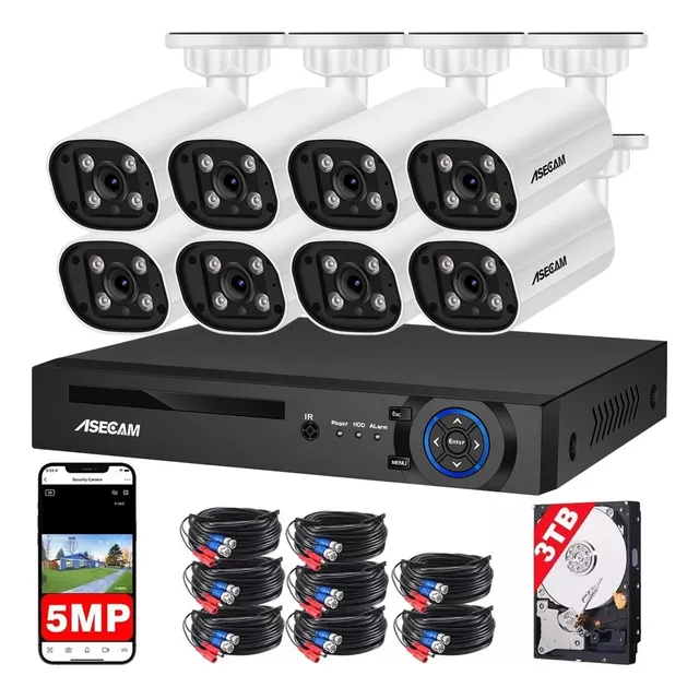 Kit Videovigilancia 8 Cámaras De Seguridad 5mp Audio Dvr 3tb