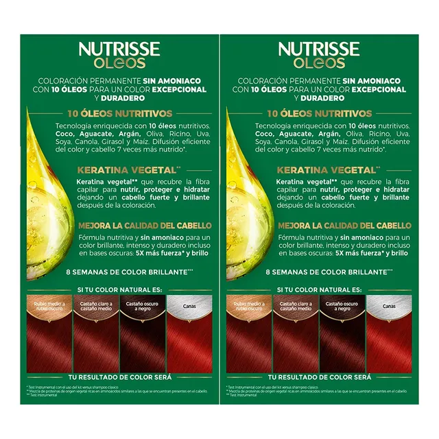 Tinte Garnier Óleos Nutrisse Óleos tono rubio rojizo profundo 6.66 60Vol. para cabello