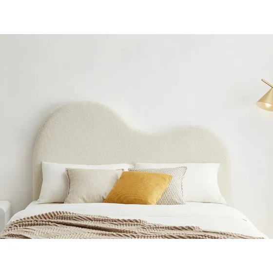 Respaldo De Cama Curvo Tela Boucle, 2 Plazas . Blanco