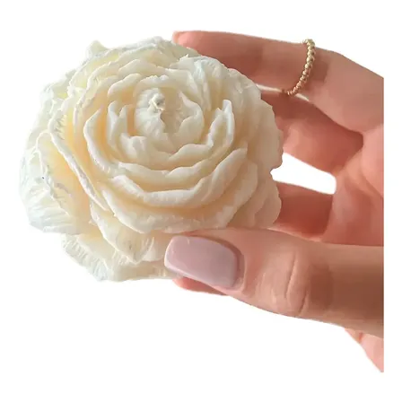 Kit 5x Vela Flor Aromática Premium Peônia Presente 100g 7cm Branco Flor Peonia Bamboo