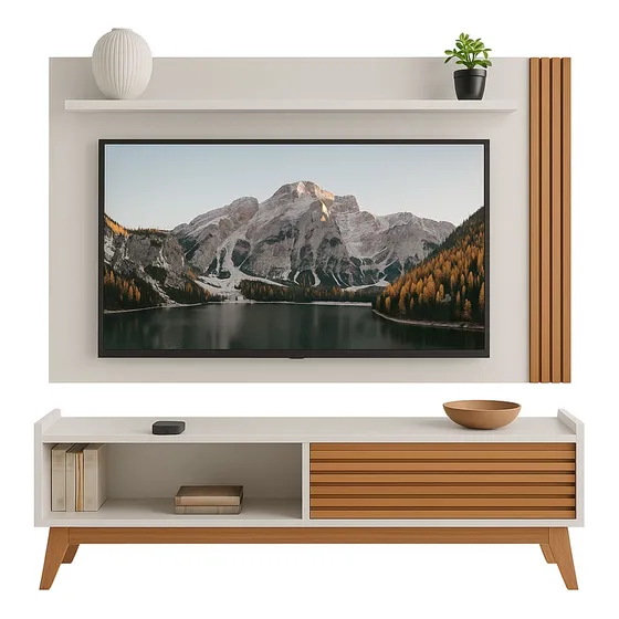 Estante Home Rack Com Painel Suspenso Até 55 Ripado Compacto
