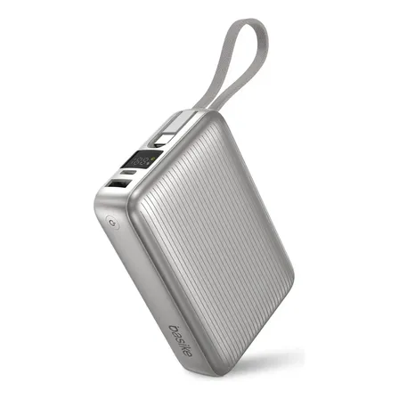 Carregador Portátil Basike 20000mAh PD 45W com Cabo USB-C Integrado para iPhone e Samsung