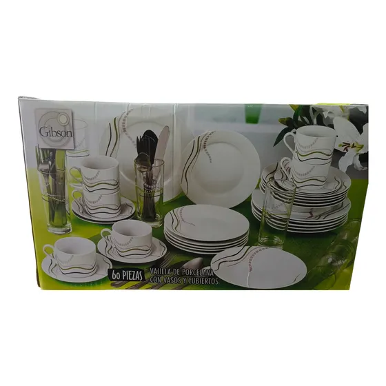 Vajilla De Porcelana Con Vasos Y Cubiertos 60 Piezas