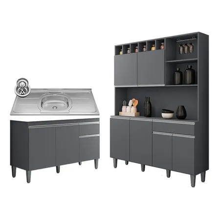Cozinha Compacta Alice E Balcão Gabinete Com Pia Tatiane 120 Cinza