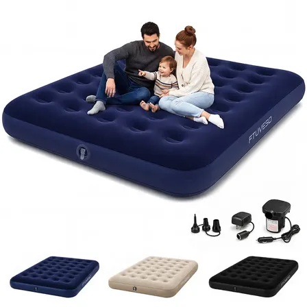 Lichtb Cama Colchón Matrimonial Inflable Camping 191*137*22cm Con Bomba De Aire Adecuado para uso doméstico y para acampar azul
