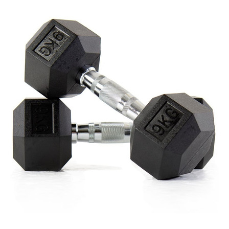 Halter Dumbbell Sextavado Emborrachado 9kg Yangfit - Par Cor Preto E Prata Halter Dumbbell Sextavado Emborrachado 9kg Yangfit - Par Cor Preto E Prata