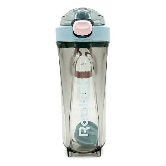 Botella Shaker Reebok 650ml Con Pulsador Y Asa De Silicona Color Celeste