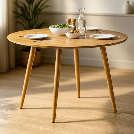 Mesa Redonda 80cm Mdf Sala De Jantar E Cozinha Louro Freijó