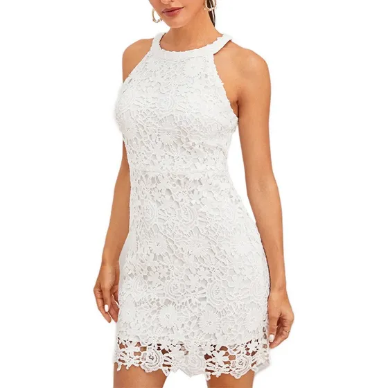 Vestido Corto Blanco Encaje Crochet Fiesta Playa Casual
