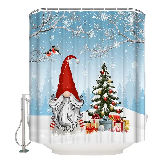 Cortina Ducha Baño Navidad Lavable Casa Rustica 66x72 