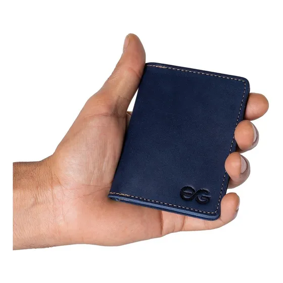 Carteira Pequena Cnh/cédulas/cartões Mini Couro Legítimo Cor Azul-marinho