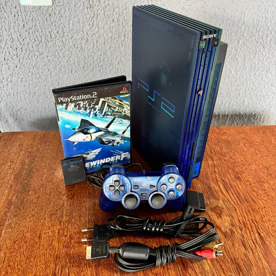 Playstation 2 Ps2 Ocean Blue Lacrado + Controle Original Azul