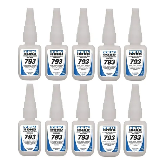 10 Cola Instantanea 793 Adesiva Transparente Tipo Superbonder 20g Tekbond