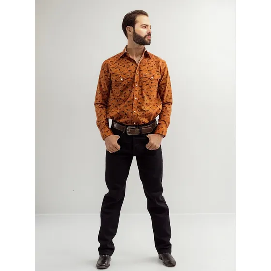 Camisa Vaquera Marrón C/ Caballos Chh156