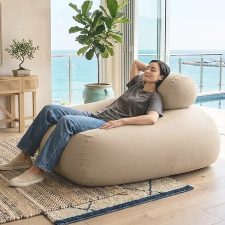 Puff Sensorial Relax Com Encosto De Cabeça Conforto - Bege Bege