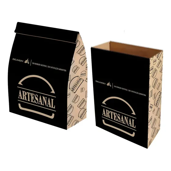 Sacolas Kraft Preto Para Hambúrguer Artesanal Sampakraft 27cm 100uni