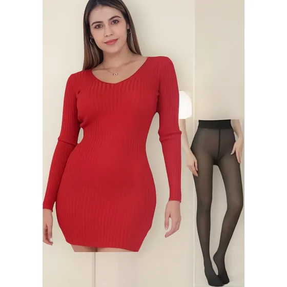 Calza Térmica Efecto Piel + Vestido Morley Afelpado Outfit