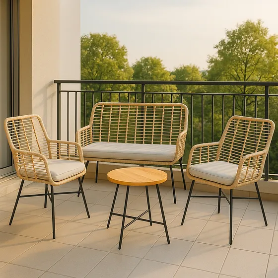 Juego De Sala Exterior Rattan Mimbre Sintético Balcón