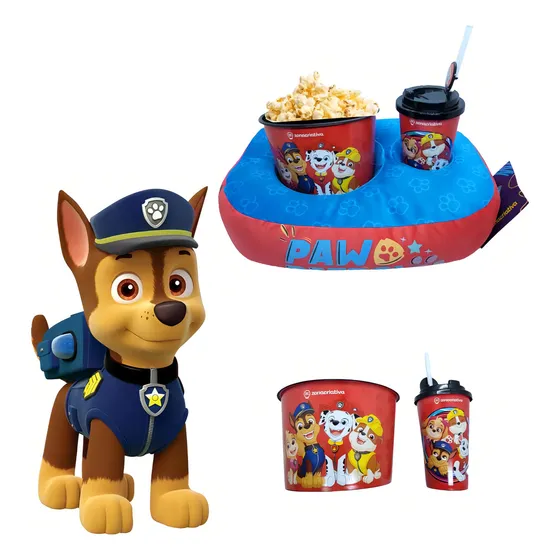Kit Almofada Balde Pipoca Copo Infantil Patrulha Canina Geek Cor Azul