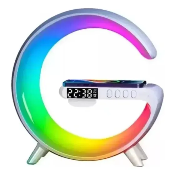 Lámpara De Mesa Rgb Parlante Bluetooh Cargador Inalámbrico C Blanco Negro