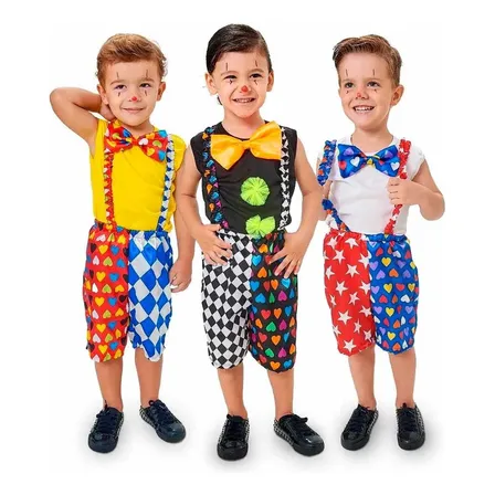Fantasia Palhaço Colorido Infantil Completa Para Carnaval