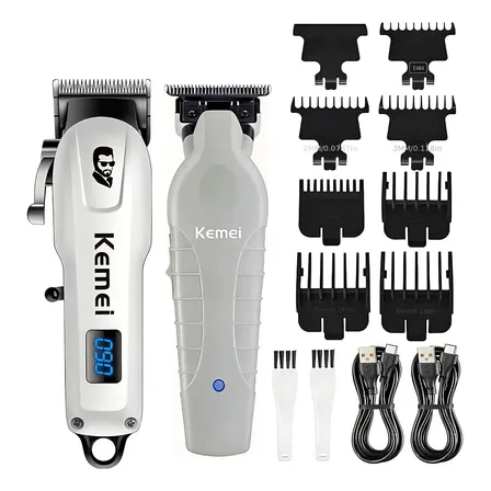 Kit Cortadora De Pelo Kemei Km 232 2299 Lcd Blanco