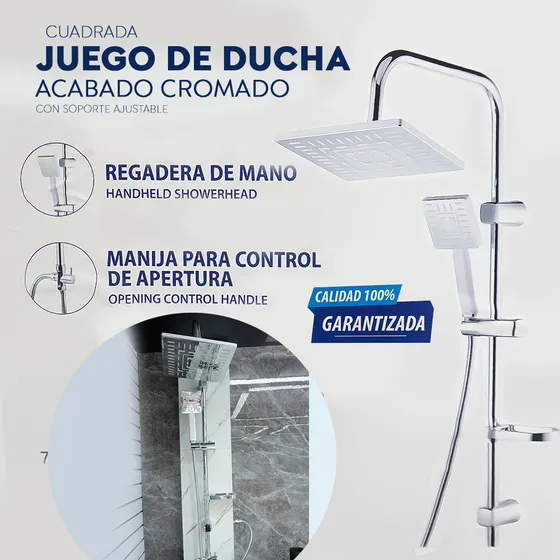 Juego De Ducha  Acero Inox Cuadrado Aqua Fina A-dsj-13