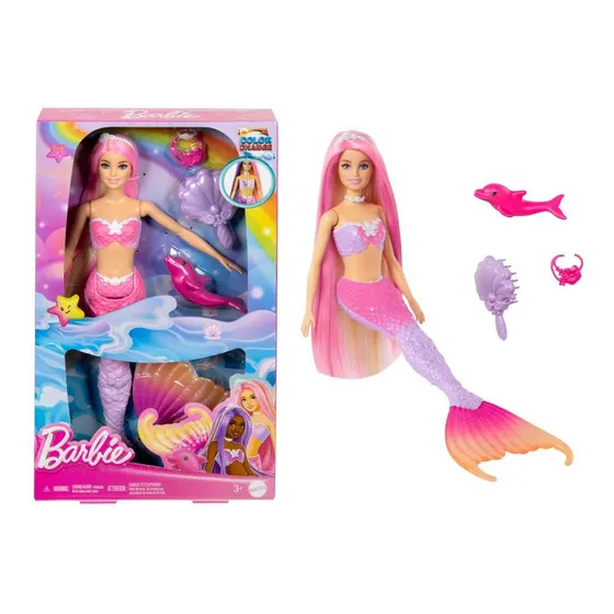 Barbie Fantasía Muñeca Sirenas Colores Mágicos Cabello Rosa