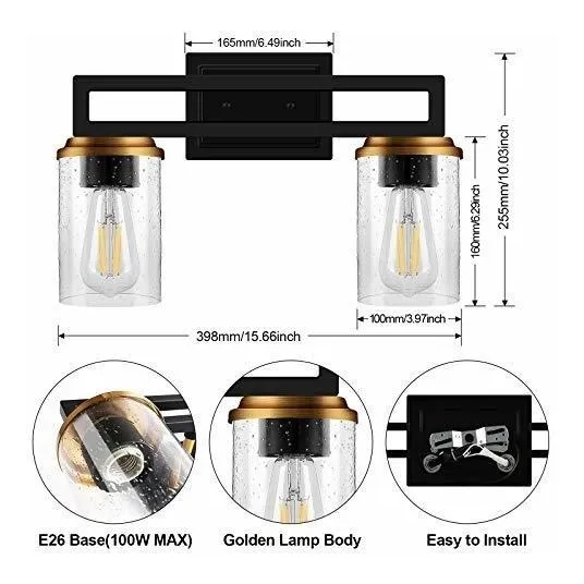 Vanity Light Fixtur 2 Bath Wall Sconce Seeded Glass Warm