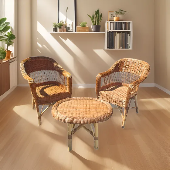 Juego De Sillones De Mimbre (2 Individuales 1 Mesa)