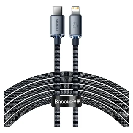 Cabo de carregamento rápido Baseus Crystal Type C para iPhone 20w 2m preto