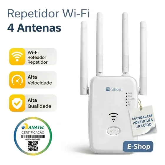 Repetidor de Wi-Fi Titanis 4 Antenas Branco Rede Estável Longo Alcance
