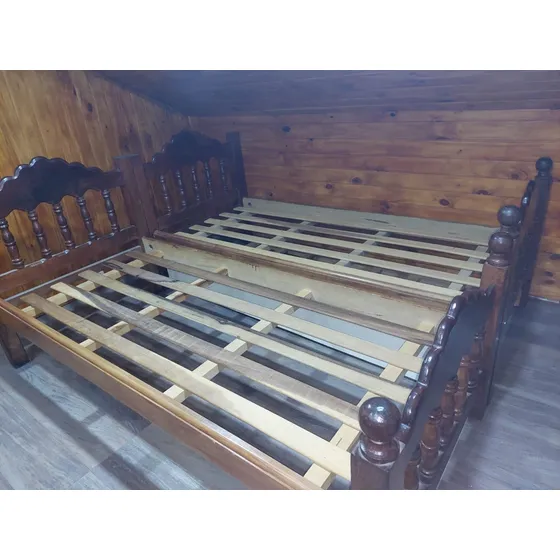 2 Camas De 1 Plaza De Algarrobo Modelo Nube + 1 Cama Carro