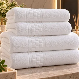 Jogo Toalha De Banho 4 Peças 500g Linha Hotel 100% Algodão Branco Lisa