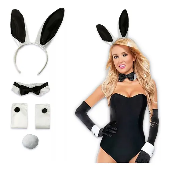 Set Conejita Playboy - Orejas + Cuello + Pulseras