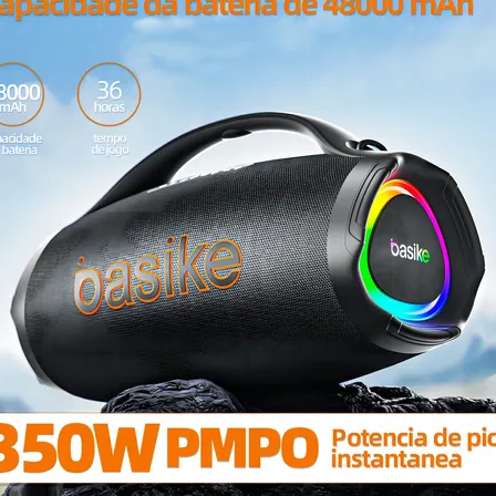 Caixa de Som Basike Boombox 350W RMS com Bluetooth, Luzes LED e À Prova D'água IPX6