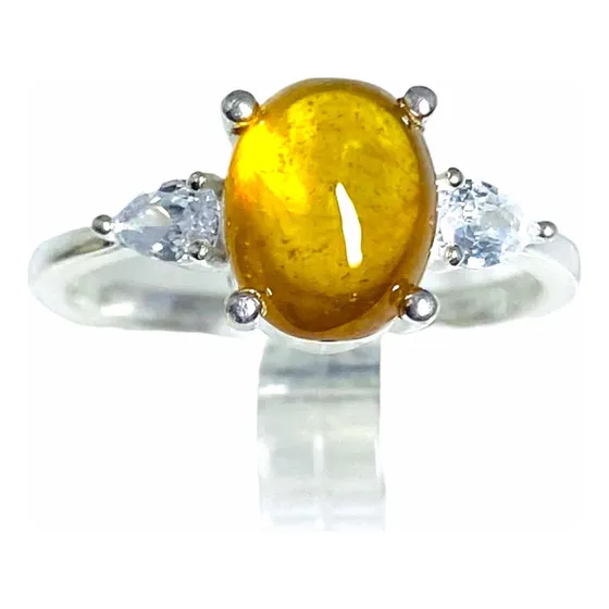 Anillo  Plata 925 Zafiro Amarillo Natural Cabujon 3,0 Ct.