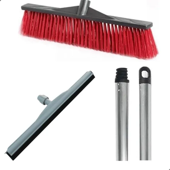 Vassoura Gari 60cm Com Cabo Alumínio Reforçado + Rodo 45cm 