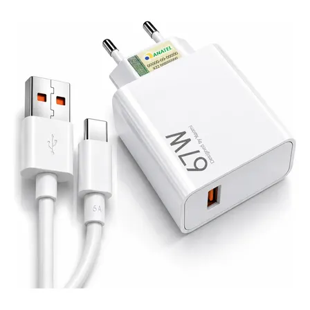 Carregador Turbo Usb-c 67w Para Xiaomi Redmi Poco X6 X7 Pro Branco