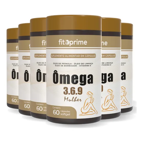 Kit 6 Ômega 3-6-9 Mulher Prímula Linhaça Borragem Vitamina E