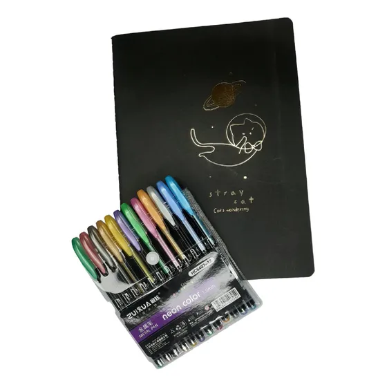 Libretas Negra + Set Lapices Metalizados