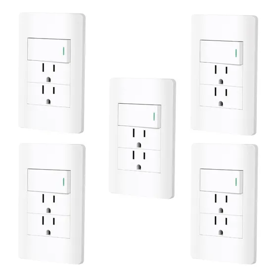 Kit De 5 Placas Con 2 Contactos Y 1 Apagador Blanco Brillant