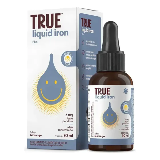 Suplemento em líquido True Source family care Ferro iron plus liquido 30ml sabor Morango x 30mL